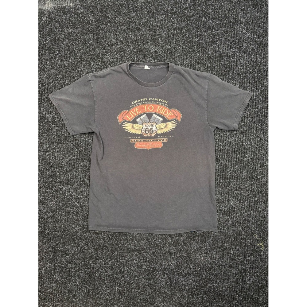 Delta Grand Canyon Route 66 Live To Ride Graphic T-Shirt Mens XL Faded Black